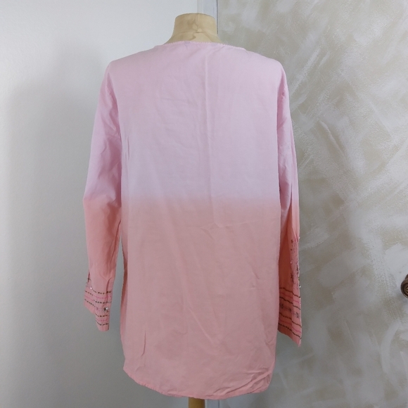Cotton Sequin V-Neck Pink Ombre Lightweight Blouse - Picture 3 of 7